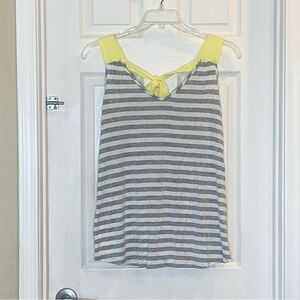 Faith and Joy Gray and White Striped Tank Yellow Tie Accent Size Medium